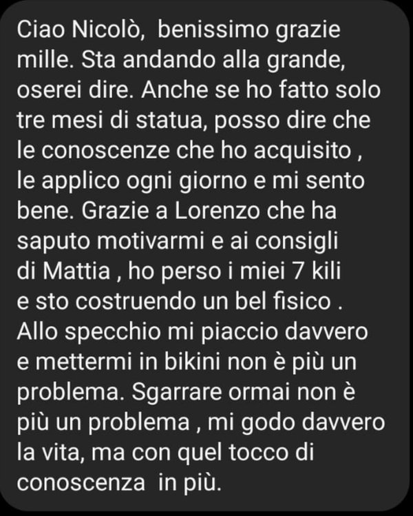 Messaggio: in tre mesi ho perso 7 chili, allo specchio mi piaccio davvero