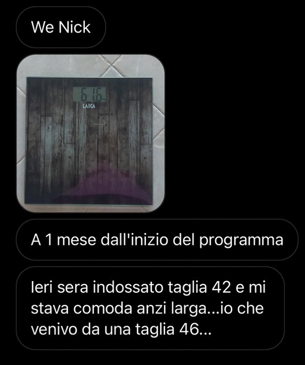 Messaggio: a un mese dall'inizio, taglia 42, venivo da una 46
