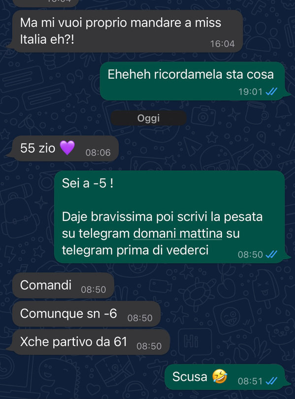 Messaggio: comunque sono meno 6 chili, partivo da 61